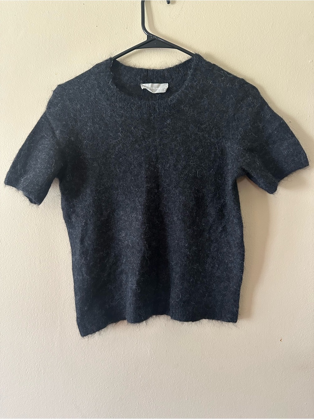 Everlane Heathered Gray Black Alpaca Wool Blend Crewneck Sweater Tee, Sz M
